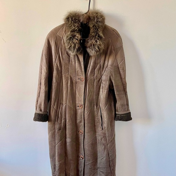 Vintage Christ Shearling Leather Sheepskin Sherpa Long Trench Coat Brown Boho - Picture 3 of 10